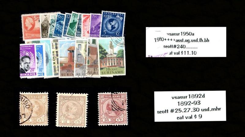 VINTAGE: SURINAM ASSORTMENT USD,OG,NH SCOTT  $514 EST LOT # 1600