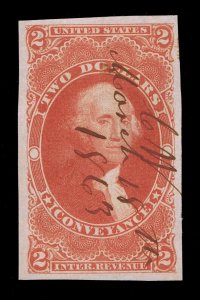 EXCEPTIONAL GENUINE SCOTT #R81a VF-XF 1862-71 RED 1ST ISSUE CONVEYANCE IMPERF