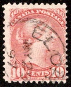 45 Scott - 10c brown red, used, ELORA, ON CDS, SOTN, Small Queen Issue Canada