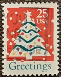 US Scott # 2515;  used 25c Christmas from 1990; F/VF centering; off paper