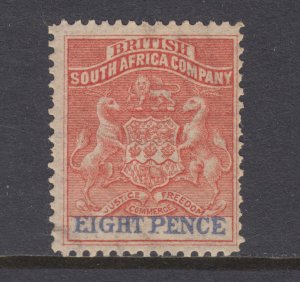 Rhodesia Sc 8 MLH. 1891 8p rose & blue Coat of Arms, WATERMARKED, VLH