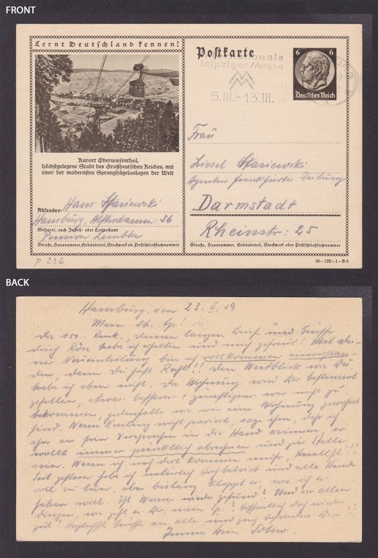 GERMANY 1934, Pre-stamped postcard Mi #P236, Kurort Oberwiesenthal, Posted
