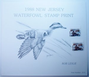 New Jersey 1988 Duck Hunting Permit $2.50 $5 Stamps Signed Artwork Folder Limitd