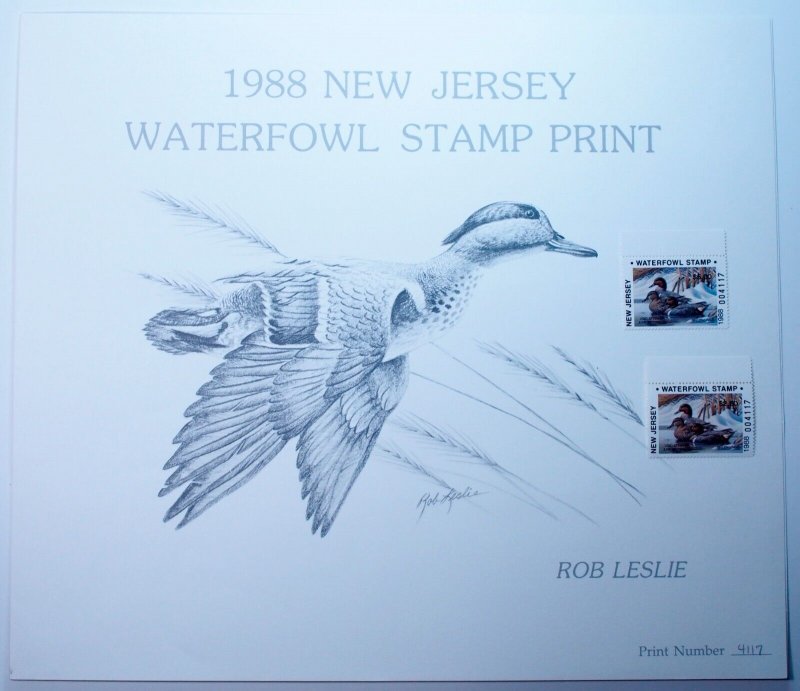 New Jersey 1988 Duck Hunting Permit $2.50 $5 Stamps Signed Artwork Folder Limitd