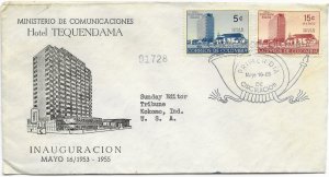 Bogota, Colombia Hotel Tequendama 1955 Inauguration. Great cancel. Great Stamps.