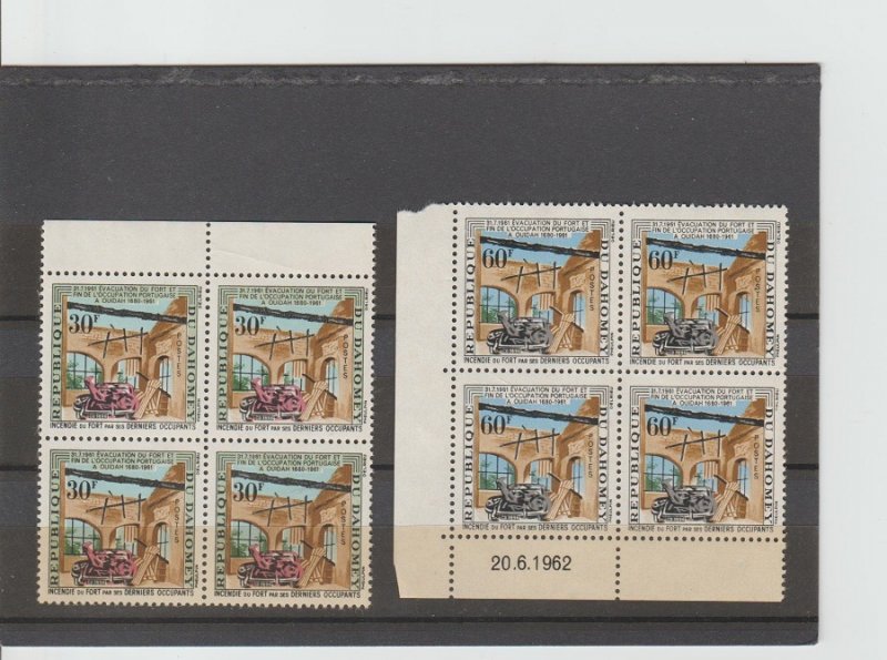 Dahomey  Scott#  153-154  MNH  Blocks of 4  (1962 Evacuation of Fort Ouidah)