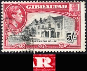 Gibraltar SG129ba 5/- Perf 13 BROKEN R Early State