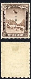 Newfoundland SG229 L and S Post on 15c Chocolate M/M Cat 8 pounds
