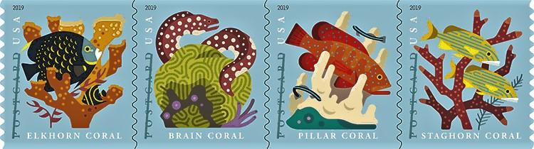 #5367 -5370 2019 Coral reefs Coil strip/4 - MNH