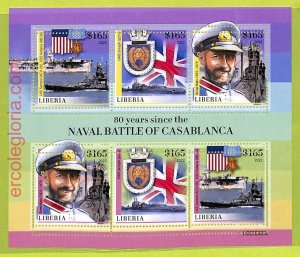 B0495 - LIBERIA - MISPERF ERROR Stamp Sheet - 2022 - Naval Battle of Casablanca-