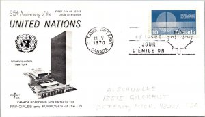 Canada 1970 FDC 25th Anniversary UN - Ottawa, Ont - Single - F76648