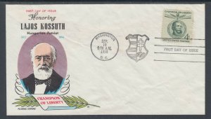 US Mel 1117-12 FDC. 1958 Lajos Kossuth, Fluegel color cachet, VF