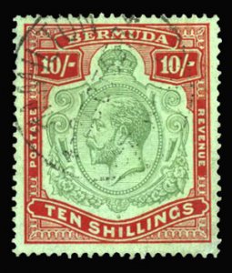 Bermuda #96 (SG 92) Cat£250, 1922-34 George V, 10sh red and green, Hamilton ...