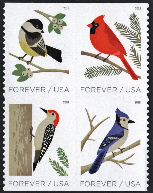 SC#5317-20 (50¢) Birds in Winter Block of Four (2018) SA