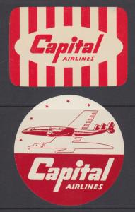 Capital Airlines Labels, 2 different, gummed, fresh, VF