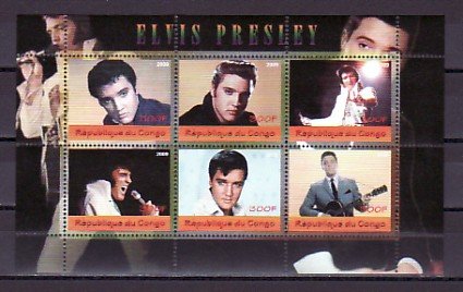 Congo, 2009 issue. Singer Elvis Presley sheet of 6. ^