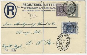 St. Kitts-Nevis 1922 registry envelope used to the U.S.