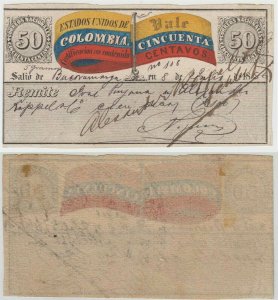 COLOMBIA 1886 INSURED LETTER Sc G7b WITH CUNDINAMARCA WTMK USED SCV$125+ 