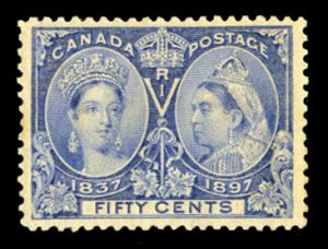 Canada #60 Cat$775, 1897 50c ultramarine, never hinged, some toning