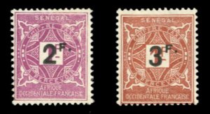 French Colonies, Senegal #J20-21 Cat$21, 1927 Surcharges, set of two, hinged