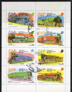Thematic stamps cinderella Bogus issue for DHUFAR area of Oman 1974 Trains sheet