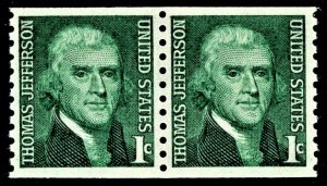 US 1299 MNH VF 1 Cent Thomas Jefferson Coil Pair