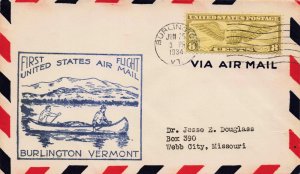 USA 1934 FIRST FLIGHT COVER  1934  BURLINGTON VT