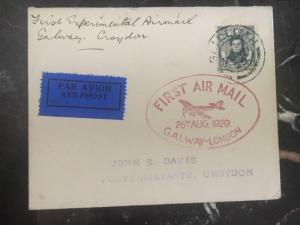 1929 Ireland First Flight cover FFC Galway London To Croydon