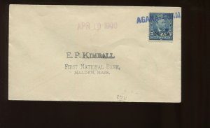 Guam Scott 5 Stamp on Cover to MALDEN MASS USA WITH BLUE 1900 AGANA, GUAM CCL