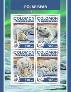 SOLOMON ISLANDS - 2017 - Polar Bears - Perf 4v Sheet - MNH