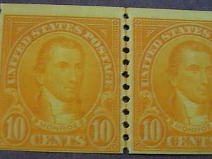 U.S.# 603-MINT/NEVER HINGED----JOINT LINE PAIR----ORANGE----MONROE----1924