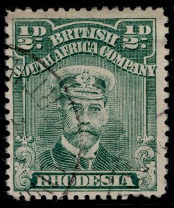 RHODESIA GV SG188, ½d yellow-green, FINE USED.