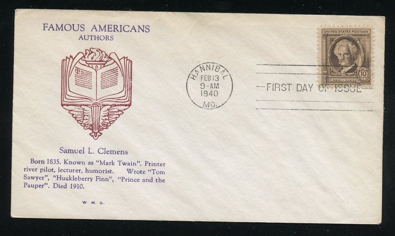 US 863 Samuel Clements Famous American Author UA Grandy cachet FDC