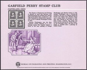 1986 Cleveland OH Garfield Perry Stamp Club B-89 SC111 Martha Washington