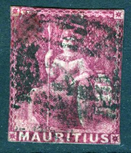 MAURITIUS, purple,1862,SCOTT # 11. Reissued and used as 1P stamp