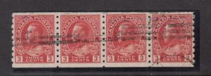 Canada #130 VF Used Strip Of Four