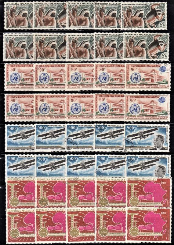 Madagascar wholesale lot 10 of each of Scott C67, C78, C84, C85  F to VF CTO.