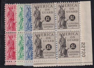 US PS11-14 Savings Stamp LH F-VF-XF LR Plate Block Matched LR PB LH Top Strip...