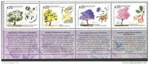 2016 MNH STAMP strip w/tab URUGUAY flowered trees native flora forest seed fruit