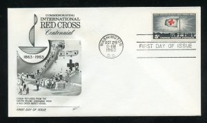 US 1239 100th Anniv International Red Cross UA Fleetwood cachet FDC 