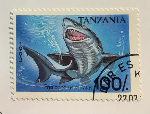 Tanzania 1993 Scott 1140 CTO - 100sh,  Sawshark (Pristiophorus cirratus)