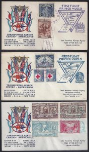 SALVADOR NICARAGUA HONDURAS 1943 THREE FIRST FLIGHT COVERS HONDURAS COASTA RICA