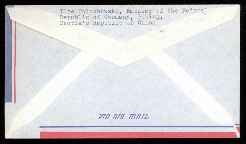 1969 China (PRC)  multi-franked Air Cover from Germany Embassy Peking to Nepal