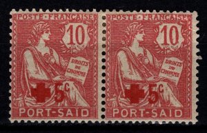 Port Said 1915 Red Cross Surch. 5c, Pair [Unused]