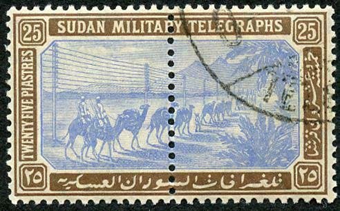 Sudan SGT17 1898 25p Blue and Brown Telegraph used whole Stamp