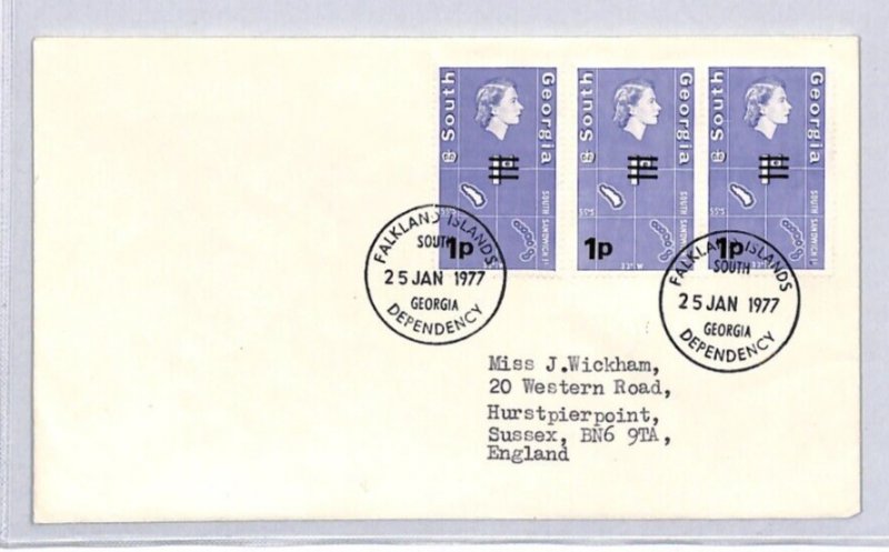 Falklands SOUTH GEORGIA Cover Surcharges GB Sussex 1977 {samwells-covers}ZT46