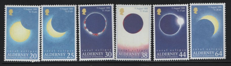 ALDERNEY, 128-133, (6)SET, MNH, 1999, TOTAL SOLAR ECLIPSE