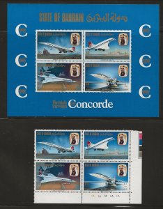 BAHRAIN Sc 247a-b NH issue of 1976 - SOUVENIR SHEET+BL OF 4 - AVIATION - CONCORD