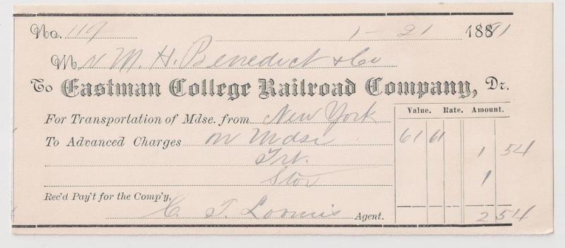 School Stamp Related: Eastman College Railroad Company rare BUSINESS COLLEGE