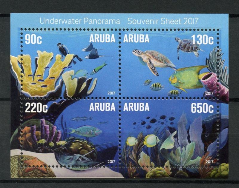 Aruba 2017 MNH Underwater Panorama 4v M/S Fish Fishes Coral Turtles Stamps